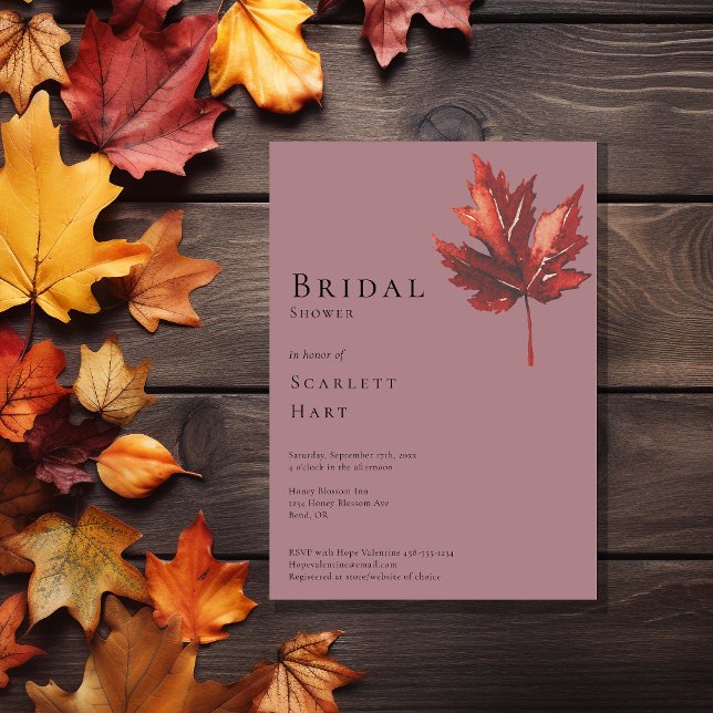 Simple Fall Leaf Mauve Wedding Bridal Shower Invitation (Creator Uploaded)