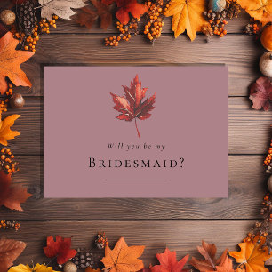 Simple Fall Leaf Mauve Wedding Bridesmaid Proposal Invitation
