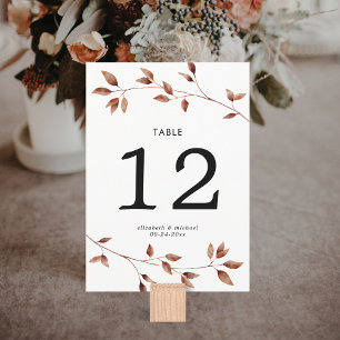 Simple Fall Leaves Large Wedding Table Number