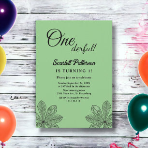 Simple Fall Leaves Sage Boho Autumn 1st Birthday Invitation