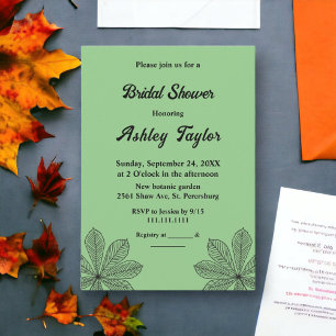 Simple Fall Leaves Sage Boho Autumn Bridal Shower Invitation