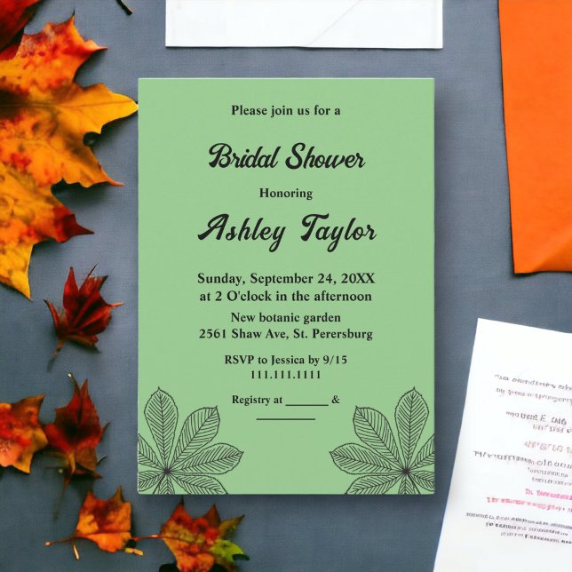Simple Fall Leaves Sage Boho Autumn Bridal Shower Invitation (Creator Uploaded)