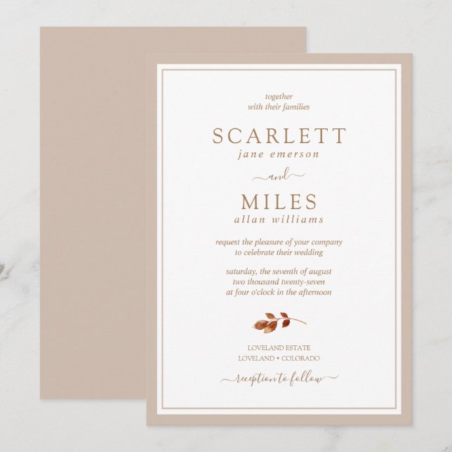 Simple Fall Leaves Wedding Invitation (Front/Back)