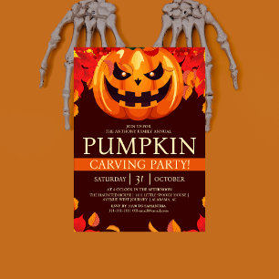 Simple Fall Pumpkin Carving Party Halloween Spooky Invitation