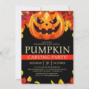 Simple Fall Pumpkin Carving Party Halloween Spooky Invitation