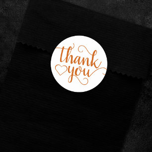 Simple Fall Script   Burnt Orange Thank You Heart Classic Round Sticker