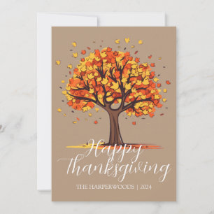Simple Fall Trees Happy Thanksgiving Family Photo Holiday Card