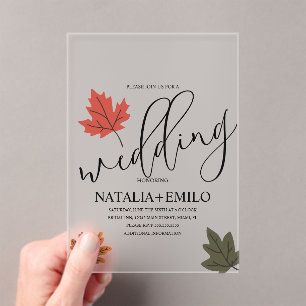Simple Fall Wedding Leaf  Acrylic Invitations