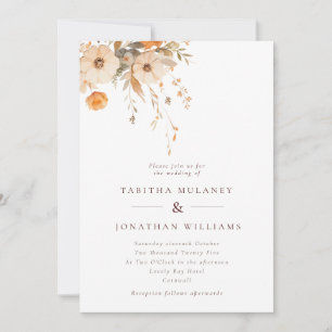Simple Fall Wildflowers Orange Wedding  Invitation