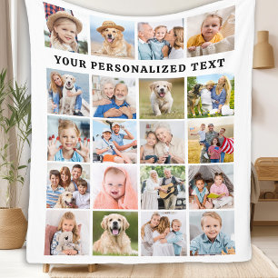 Simple Family 20 Custom Photos Collage Birthday  Fleece Blanket