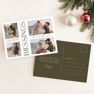 Simple Family Christmas Blessings Photo Collage Holiday Postcard