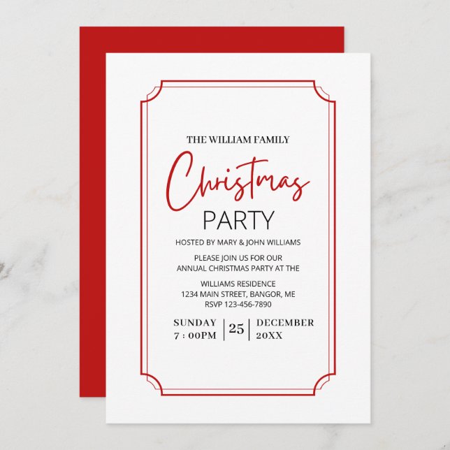 Simple Family Christmas Party  Invitation (Front/Back)