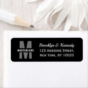 Simple Family Minimalist Black White Grey Monogram Return Address Label