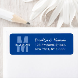 Simple Family Minimalist Blue And White Monogram Return Address Label