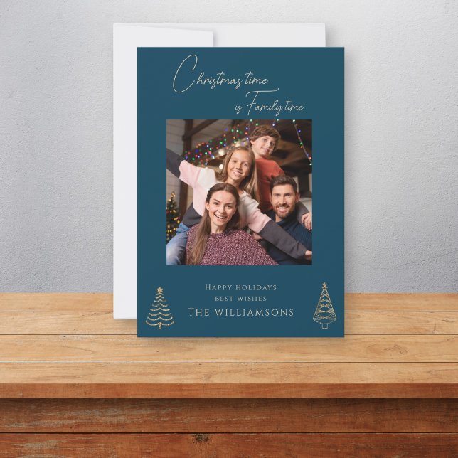 Simple family photo blue christmas  holiday card (Creator Uploaded)