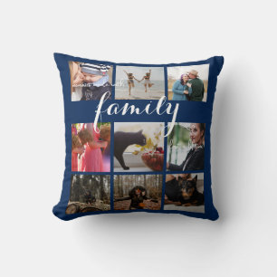Simple Family Photo Collage Modern Typography Cushion