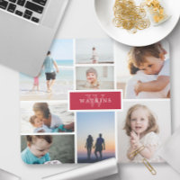 Simple Family Photo Collage & Red Monogram