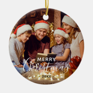 Simple Family Photo Merry Christmas Ceramic Ornament