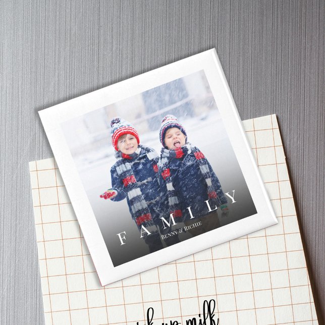 Simple Family Photo Typography Minimalist Elegant Magnet (Simple minimalist photo magnet with "FAMILY" typography)