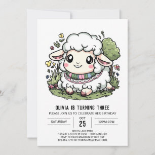 Simple Farmyard Sheep Digital Birthday Invitation