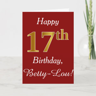 Simple Faux Gold 17th Birthday + Custom Name Card