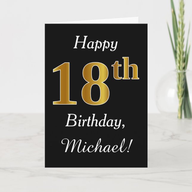 Simple Faux Gold 18th Birthday + Custom Name Card (Front)