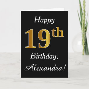 Simple Faux Gold 19th Birthday + Custom Name Card