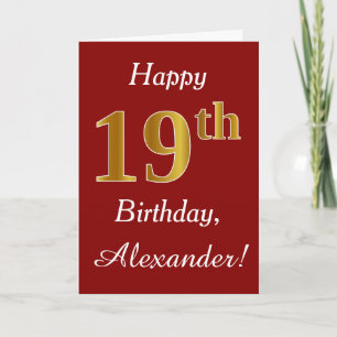 Simple Faux Gold 19th Birthday + Custom Name Card