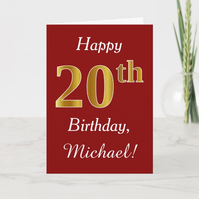 Simple Faux Gold 20th Birthday + Custom Name Card (Front)