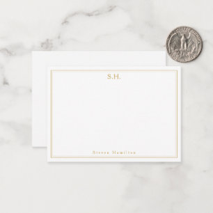 Simple Faux Gold 2 Monogram Name Minimal Border Card