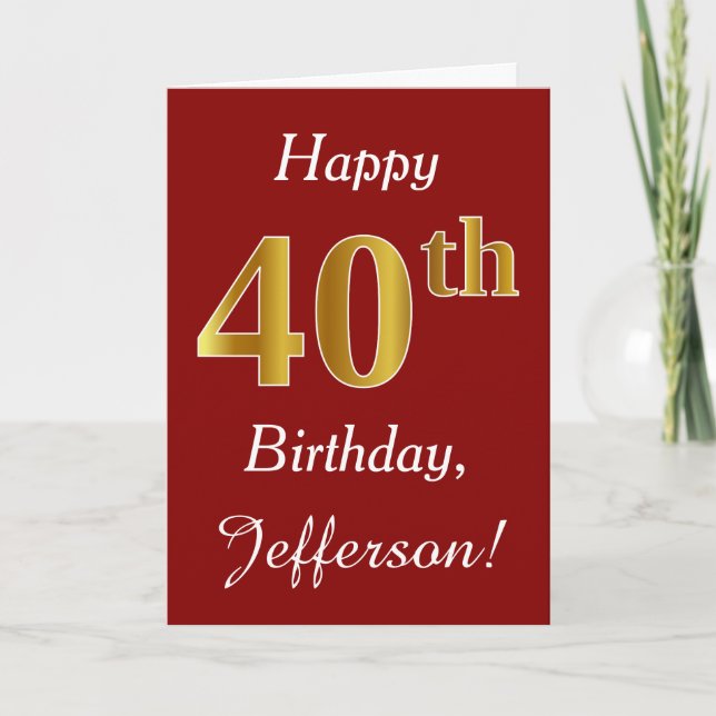 Simple Faux Gold 40th Birthday + Custom Name Card (Front)