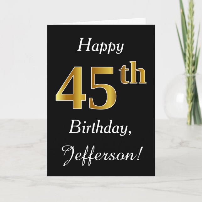 Simple Faux Gold 45th Birthday + Custom Name Card (Front)