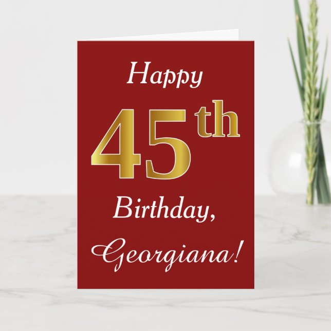Simple Faux Gold 45th Birthday + Custom Name Card (Front)