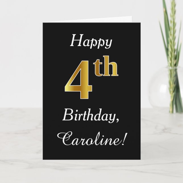 Simple Faux Gold 4th Birthday + Custom Name Card (Front)