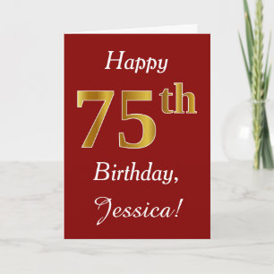 Simple Faux Gold 75th Birthday + Custom Name Card