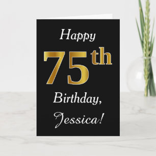 Simple Faux Gold 75th Birthday + Custom Name Card