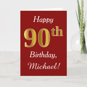 Simple Faux Gold 90th Birthday + Custom Name Card