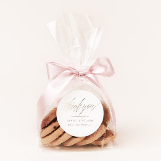 Simple Faux Gold Calligraphy Favour Wedding Classic Round Sticker (Creator Uploaded)