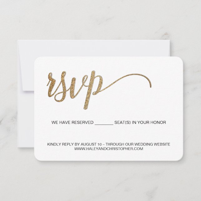 Simple Faux Gold Glitter Wedding Website response (Front)
