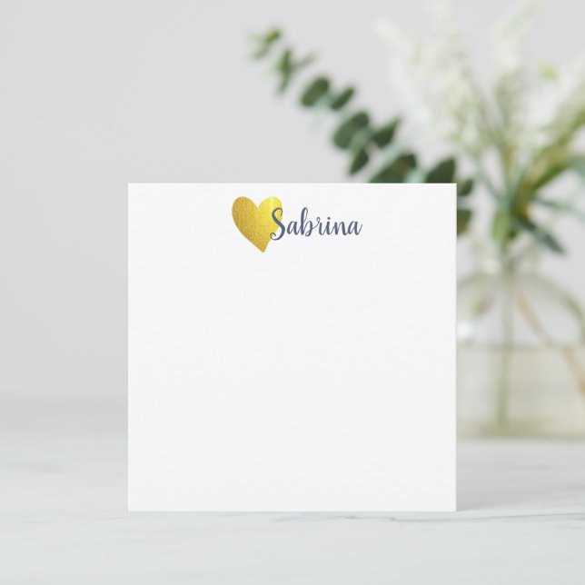 Simple Faux Gold Heart with Script Name Card (Standing Front)