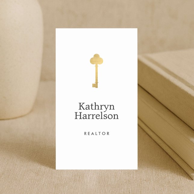 Simple Faux Gold Key Realtor Logo Business Card (Creator Uploaded)