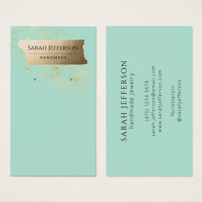 Simple Faux Gold Mint Modern Earring Display Card (Front & Back)