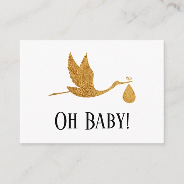 Simple Faux Gold Stork Gift Registry Enclosure Card (Front)