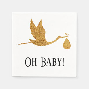 Simple Faux Gold Stork w/ "Oh Baby" Shower Napkin