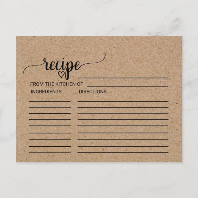 Simple Faux Kraft Bridal Shower Recipe Cards (Front)