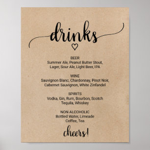Simple Faux Kraft Calligraphy Drink Menu Sign