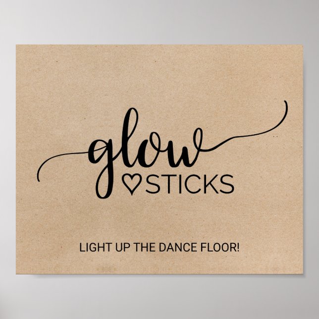 Simple Faux Kraft Calligraphy Glow Sticks Sign (Front)