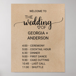 Simple Faux Kraft Calligraphy Order of Events Poster