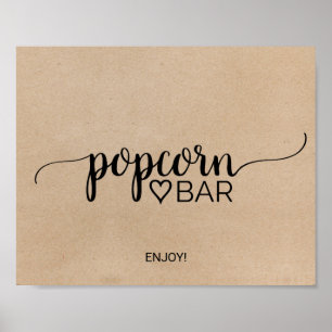 Simple Faux Kraft Calligraphy Popcorn Bar Sign