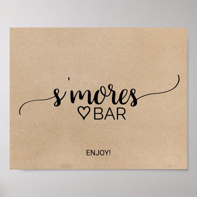 Simple Faux Kraft Calligraphy S'mores Bar Sign (Front)